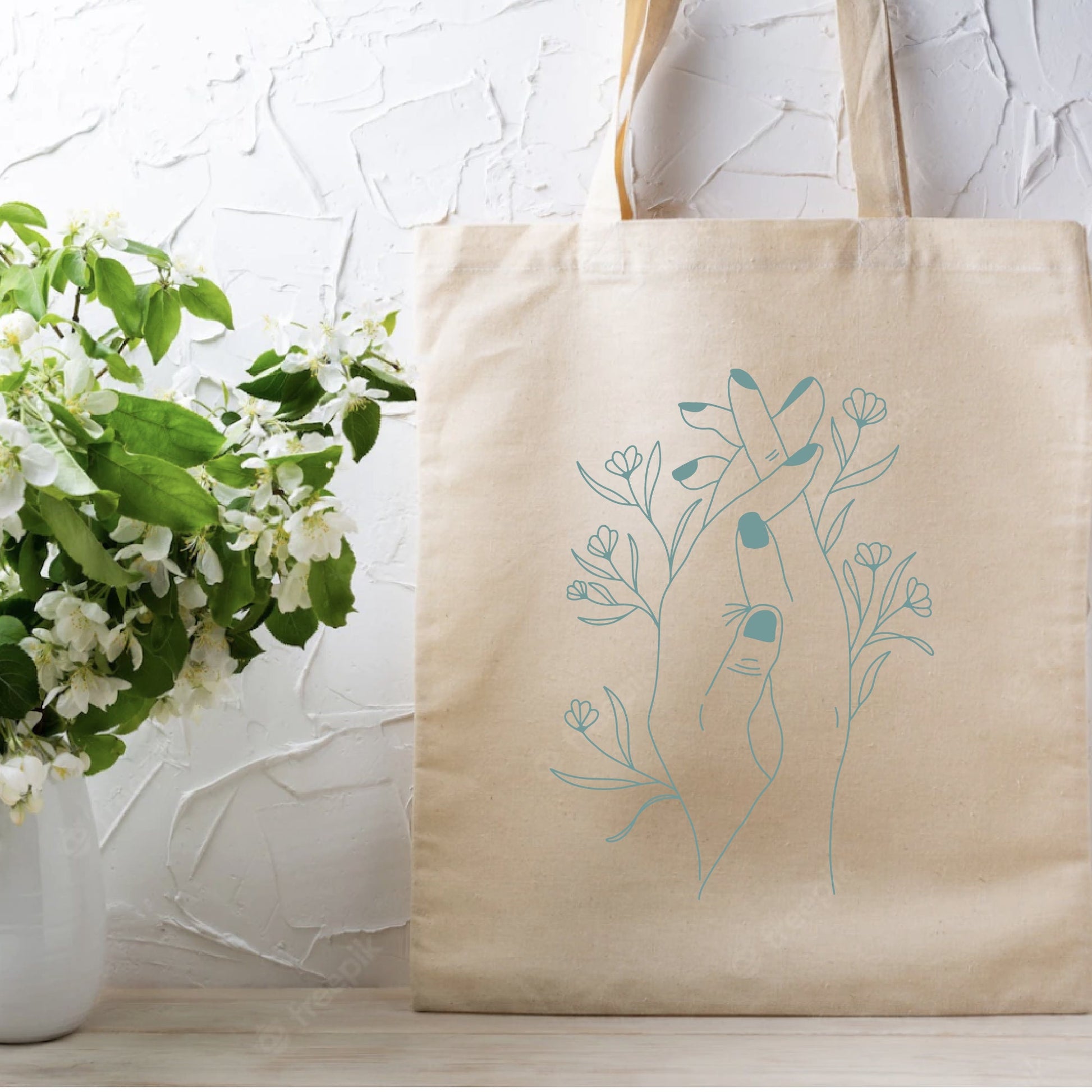 Delicate Floral Hands Tote Bag