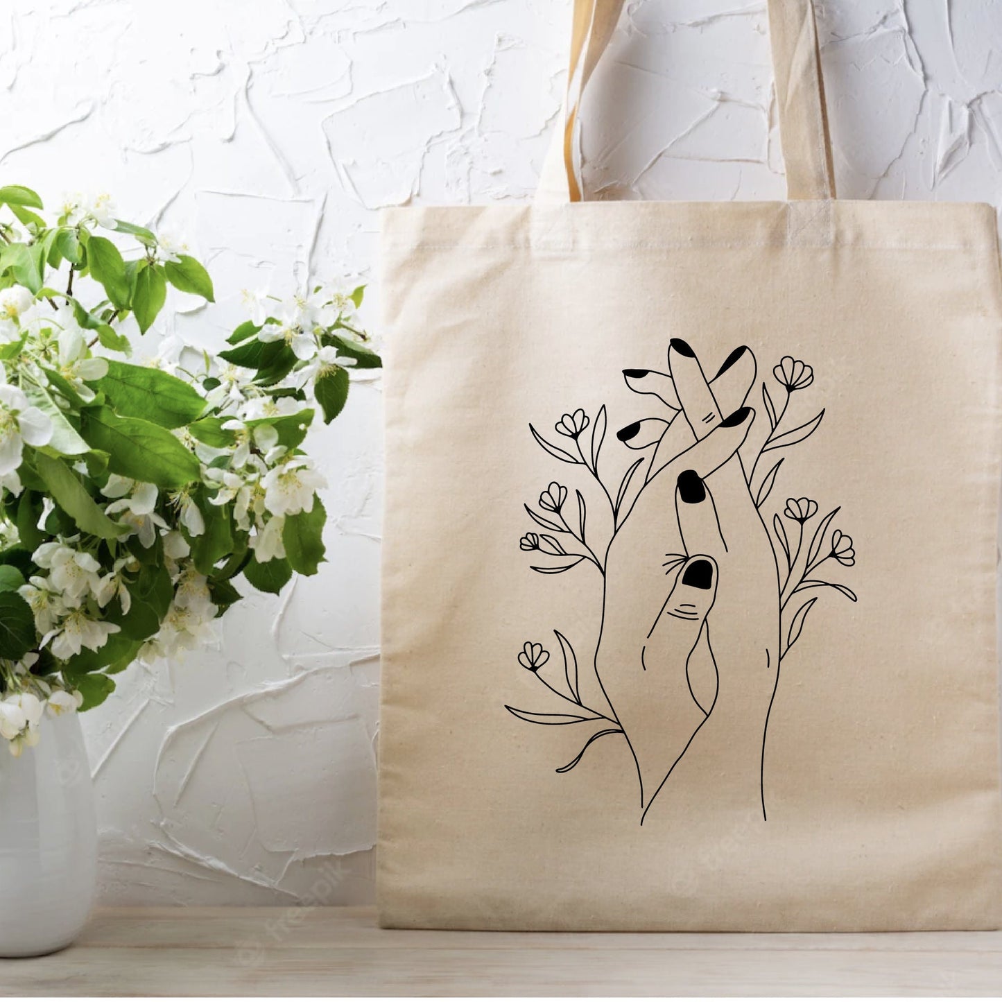 Delicate Floral Hands Tote Bag