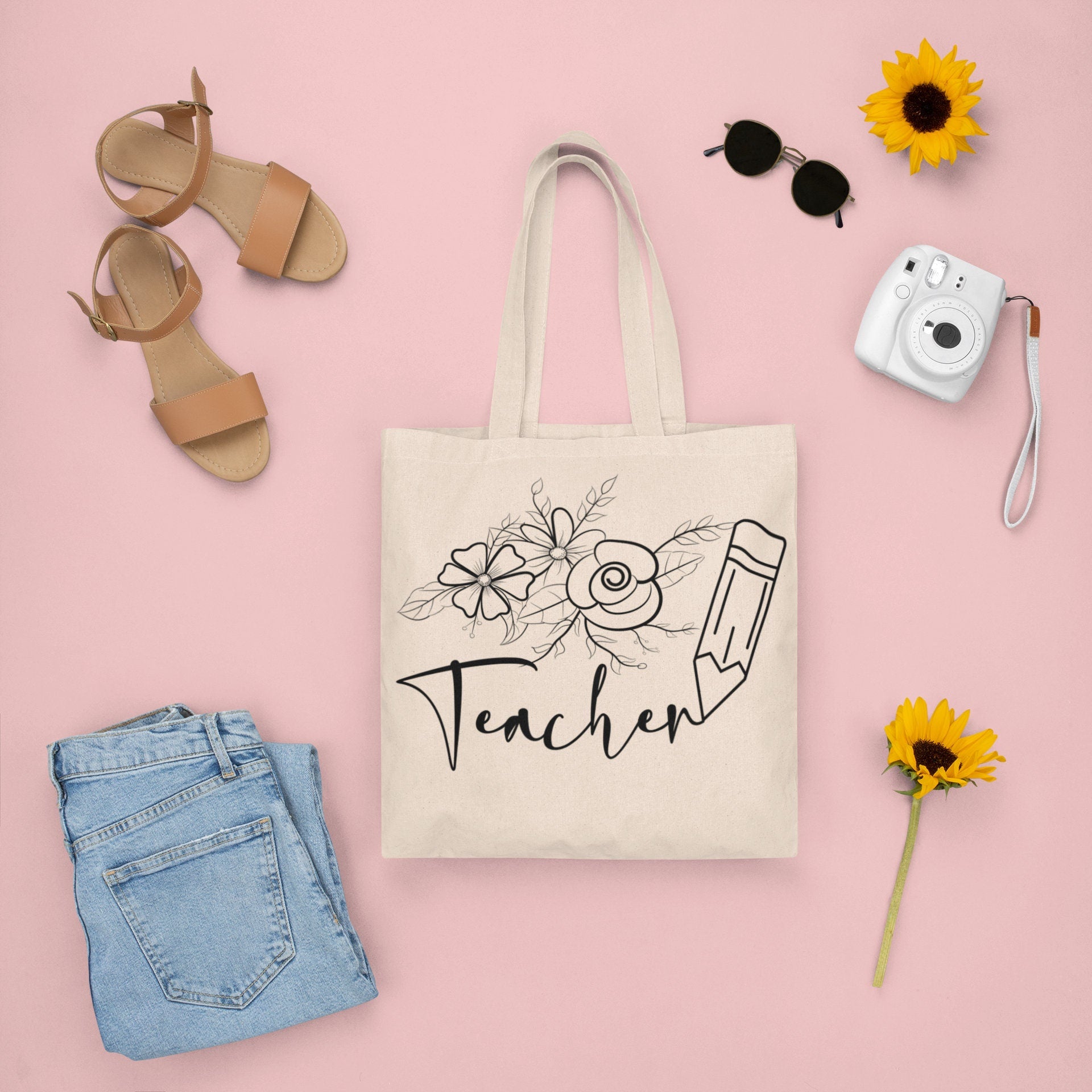 Floral Teacher Tote Bag