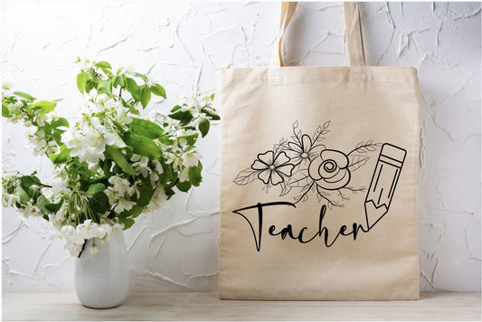 Floral Teacher Tote Bag